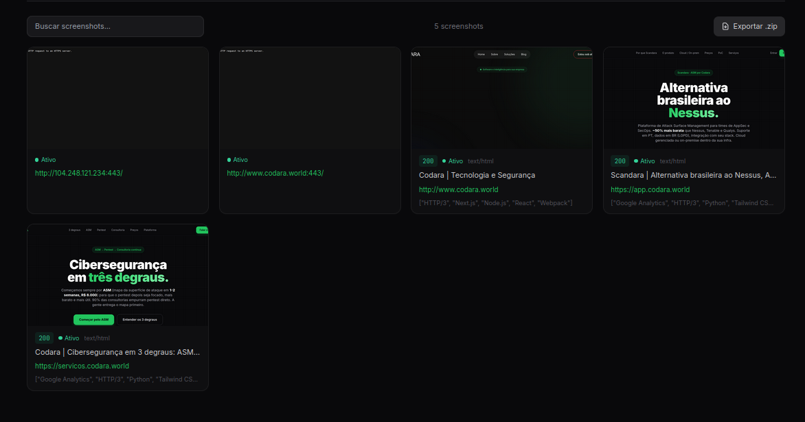 Galeria de capturas automáticas das interfaces web descobertas